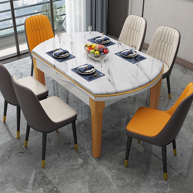 Simplicity Style Dining Site Table Faux Marble Furniture with Drop-Leaf
