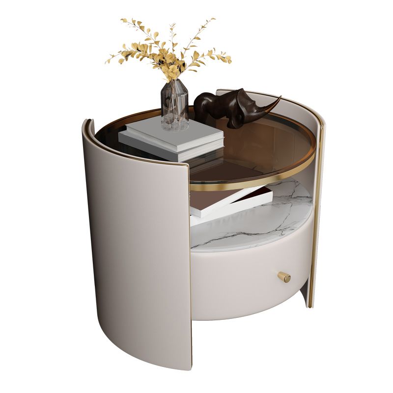 Glam Glass Top Nightstand Open Storage 20 Inch H 1-Drawer Night Table