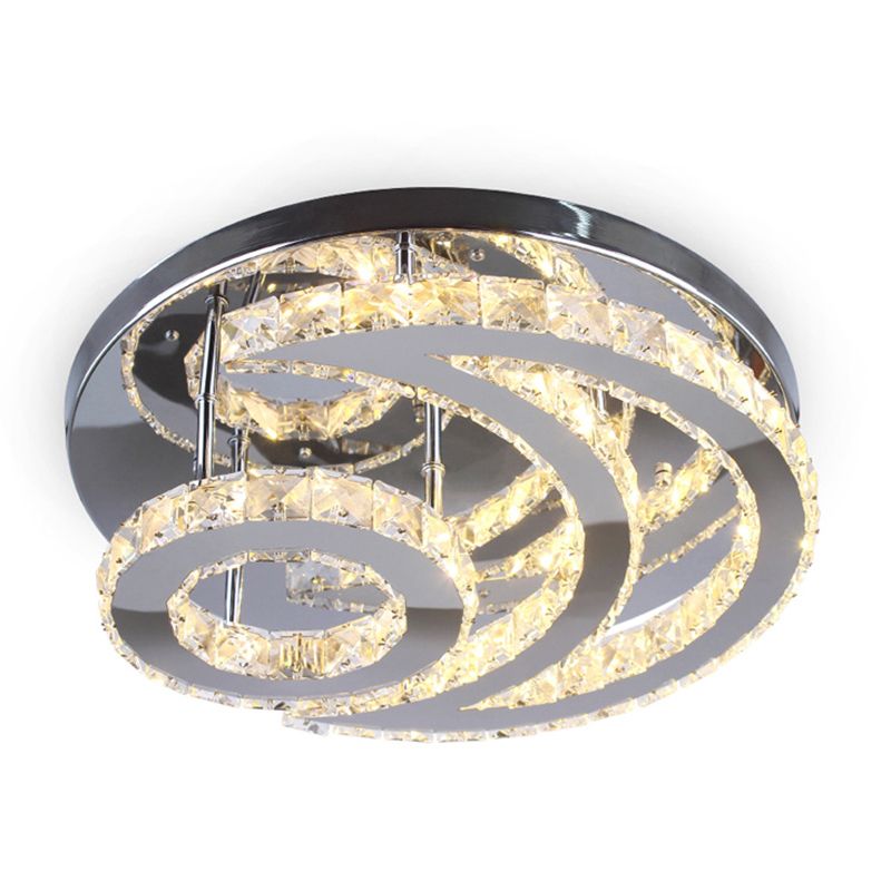 Lámpara de techo Crescent and Sun, moderna lámpara de techo de cristal biselado para dormitorio, montaje semiempotrado en plata