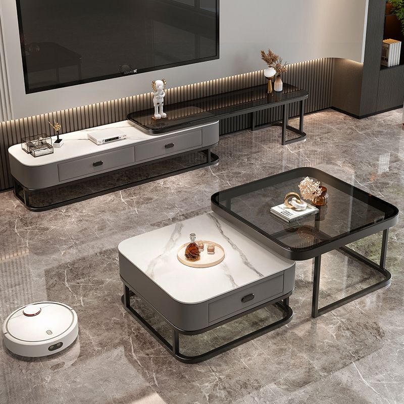 Glam Coffee Table Set Frame Square 2-Piece Coffee Cocktail Table
