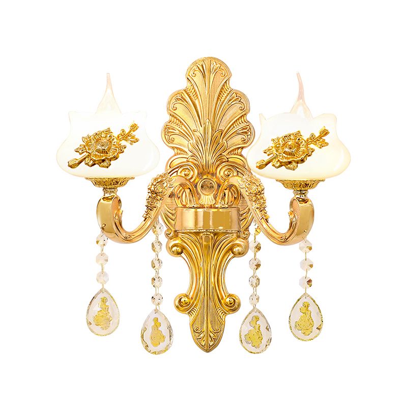 Verweerde zink gearceerde wandlicht vintage imitatie jade gang muur gemonteerde lamp met kristal accent