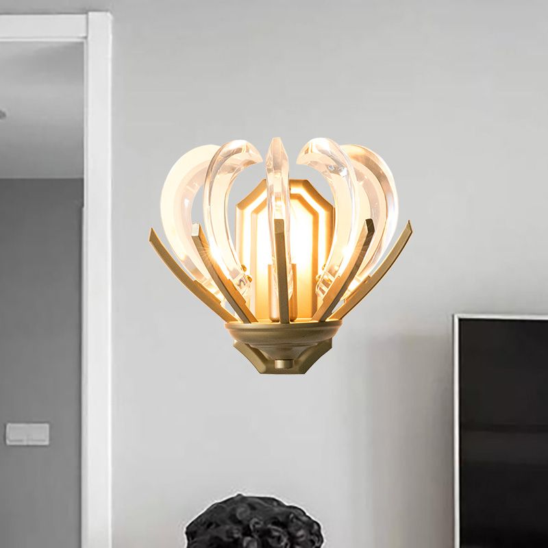 Flower Design Wall Sconce Vintage Stylish Clear Crystal 1 Light Gold Finish Wall Light Fixture for Bedroom