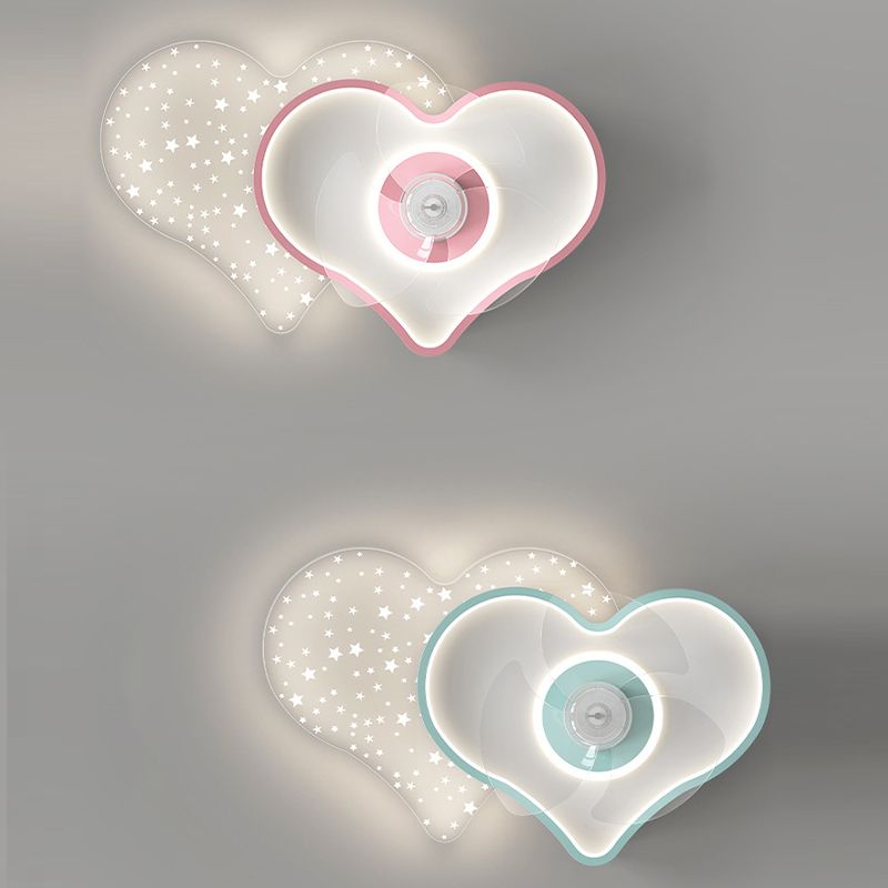 3-Blade Children Ceiling Fan Metallic Blue/Pink Fan with Light for Home