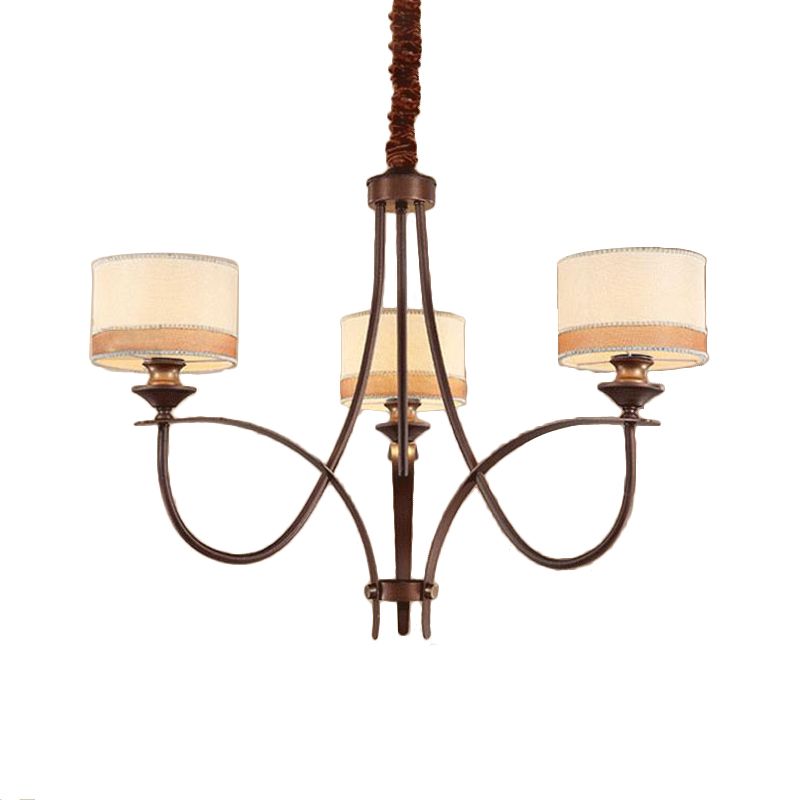 Light Tan 3/6 Lights Pendant Chandelier Classic Fabric Drum Hanging Light for Living Room