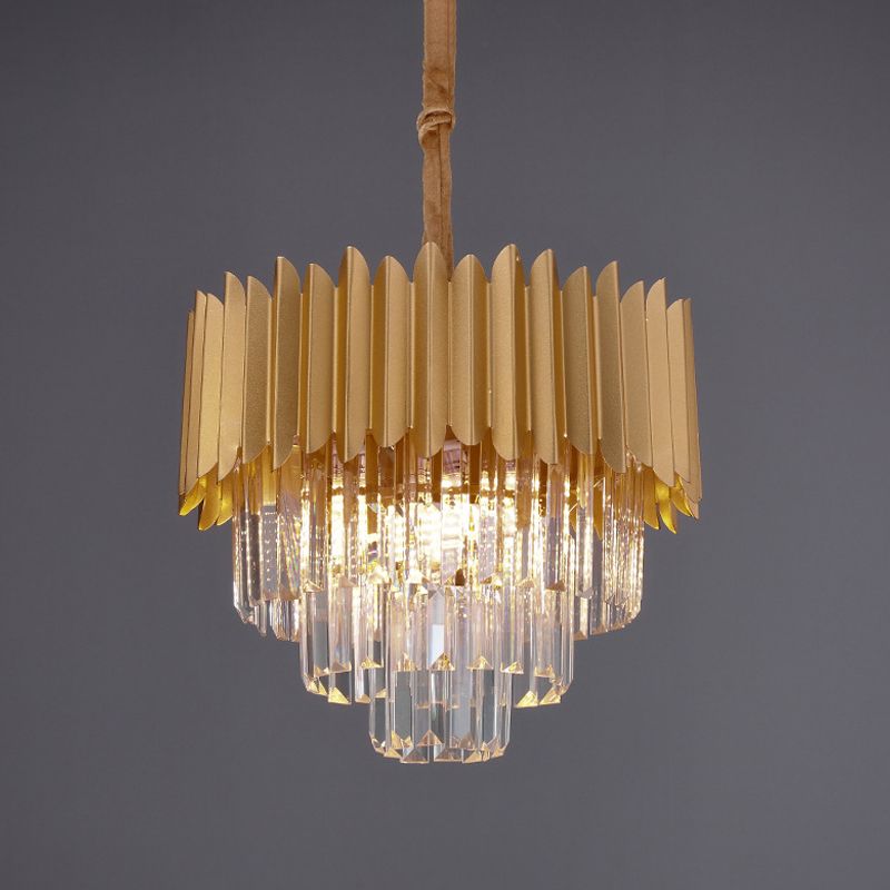 Taper Faceted Crystal Rectangle Hanging Lamp Contemporary 4/8 Bulbs Parlor Chandelier Light in Gold, 16"/23.5" W