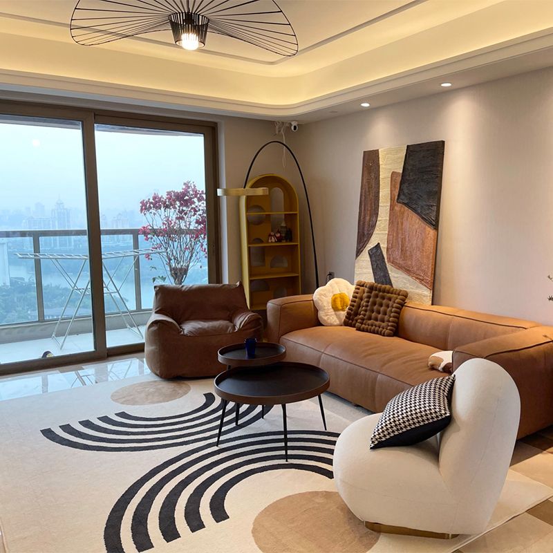 Fancy White Area Carpet Stripe Pattern Modern Area Rug Polyester Non-Slip Backing Rug for Home Decor