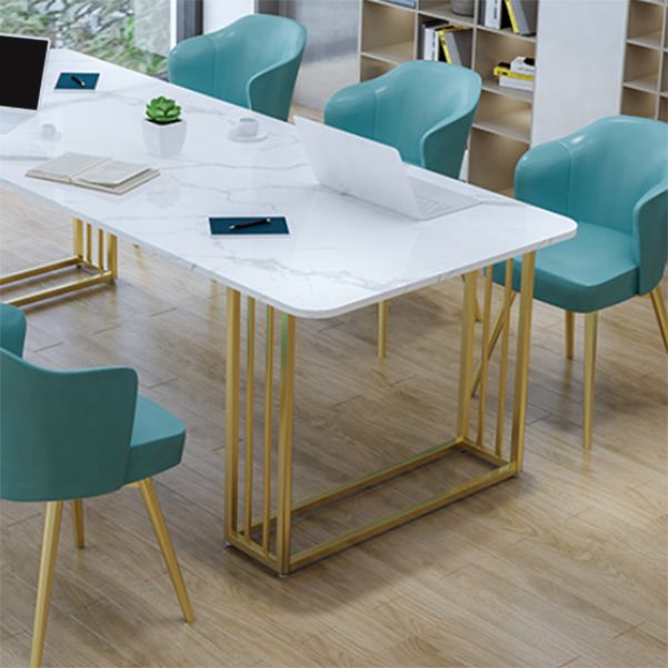 Glam Style Marble Writing Desk Rectangular Sled Base Office Desk