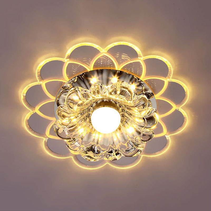 Luminaire encastré à fleurs en cristal clair, plafond LED Simple pour couloir, lumière chaude/multicolore