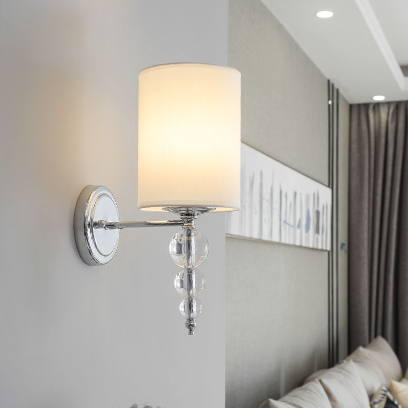 1 Cylindre Cylindre Moucle murale lumière tissu moderne et lampe murale en métal avec déco de boule de cristal transparent en chrome