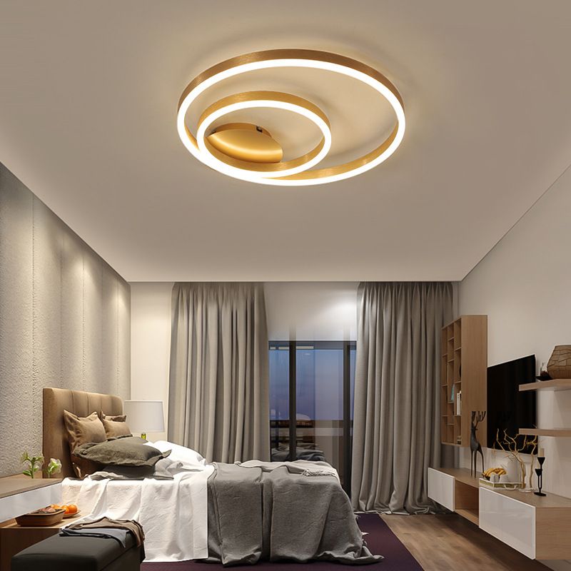 Circular Aluminum Ceiling Mounted Fixture Minimalistic Gold Flush Mount LED Light for Bedroom