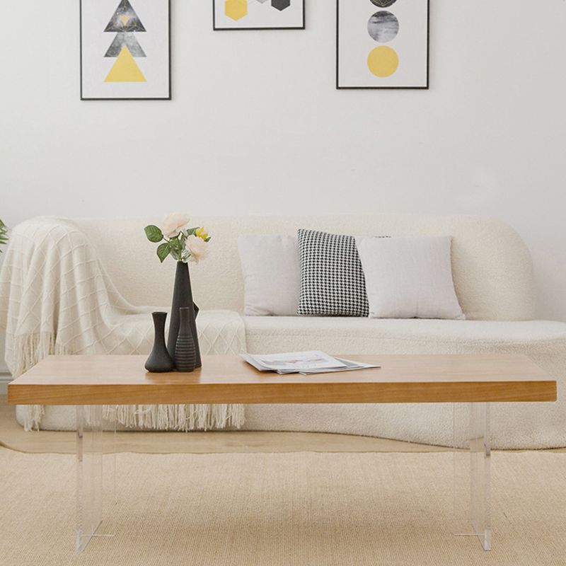 Rectangle Solid Wood Coffee Table with Acrylic Base Scandinavian Cocktail Table