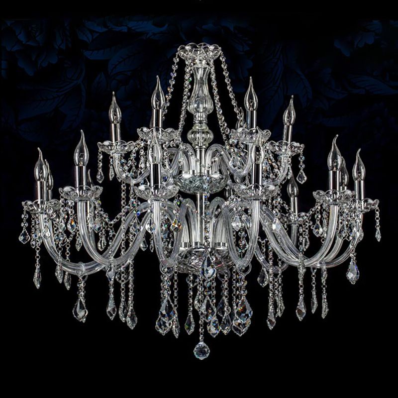 Clear Beveled K9 Crystal Chandelier Light European Style Candlestick Suspended Lighting Fixture