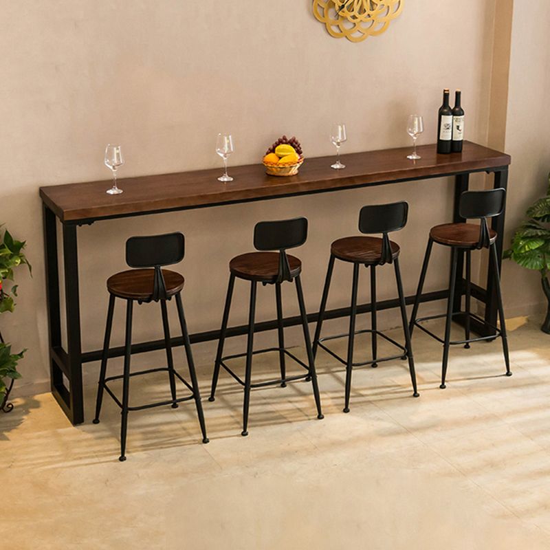 Modern Rectangle Solid Wood Bar Table Set 1/5/9 Pieces Counter Table with Black Stools