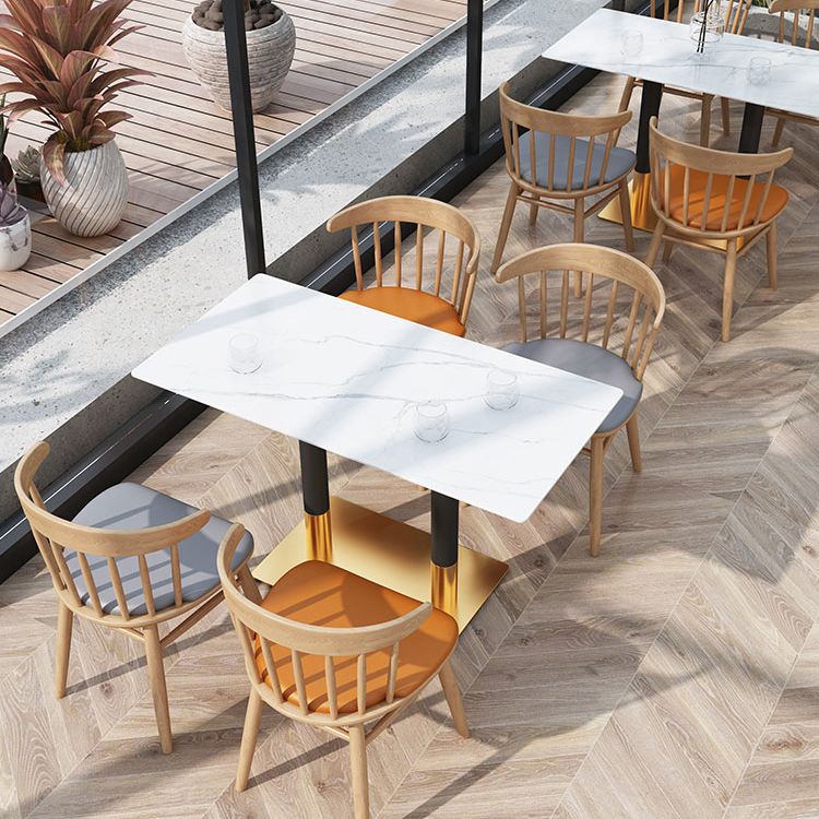 Sintered Stone Top Dining Table Industrial Kitchen Table with Metal Base in Black