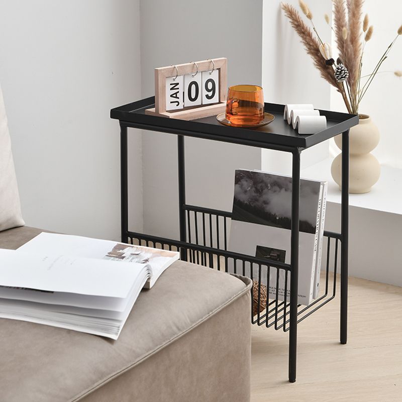 Contemporary Metal End Table Tray Top Accent Side Table with Storage