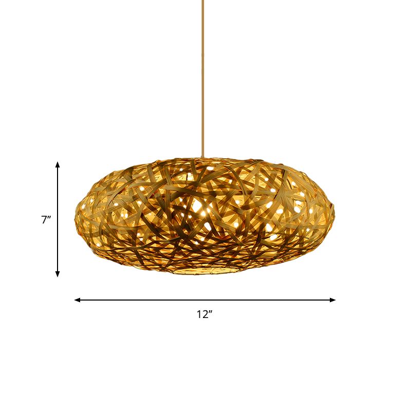 Handmade Pendant Lighting Traditionary Bamboo 1 Bulb 12"/16"/19.5" Wide Wood Hanging Lamp Kit