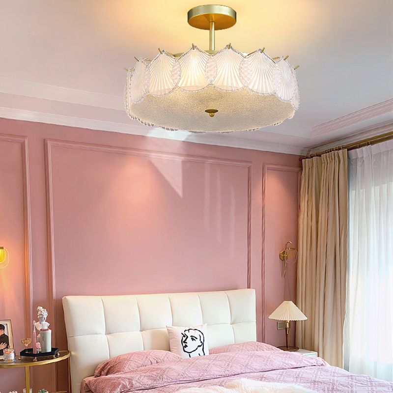 Modern Metal Flush Mount Shell Shape Ceiling Light with Glass Shade for Living Room