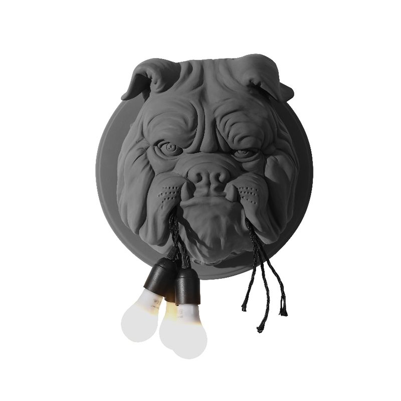 Bulldog Shape Resin Sconce Lighting Nordic 3 Heads Living Room Wall Lamp Fixture in White/Black
