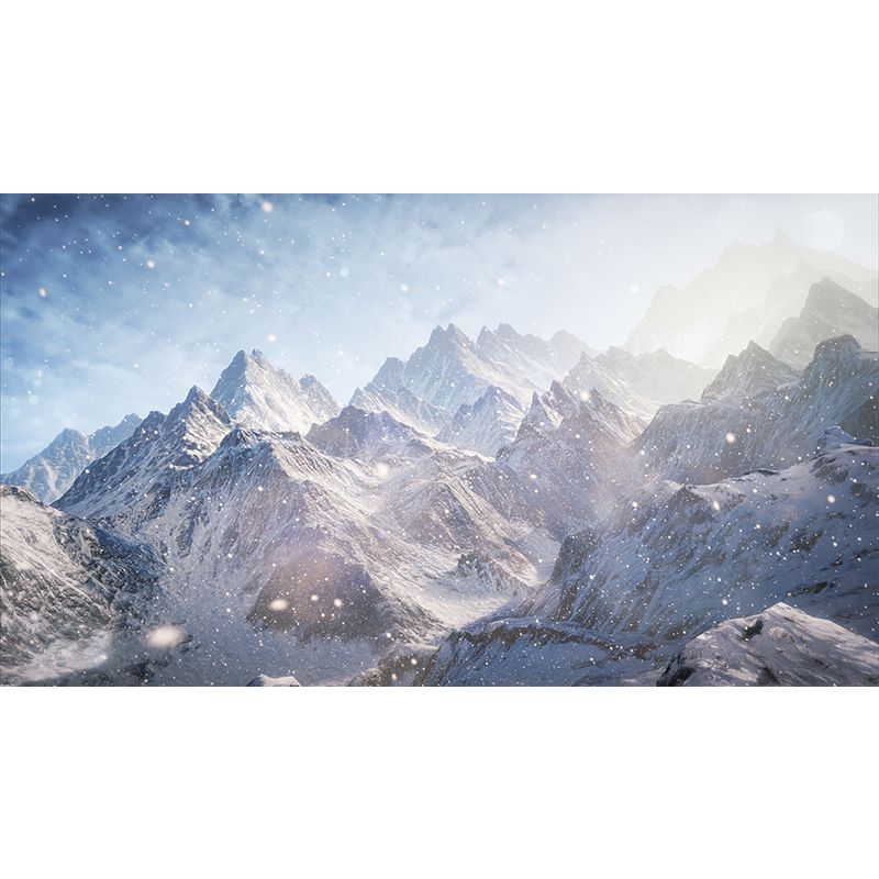 Modernist Snowing Mountain Scenery Mural for Living Room Personalized Wall Art in Grey-White