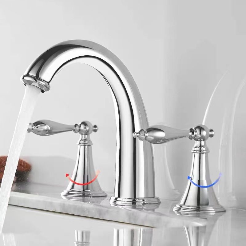 Vintage Widespread Lavatory Faucet, 2 Handle Full Brass Bathroom Vanity Faucet with Drain