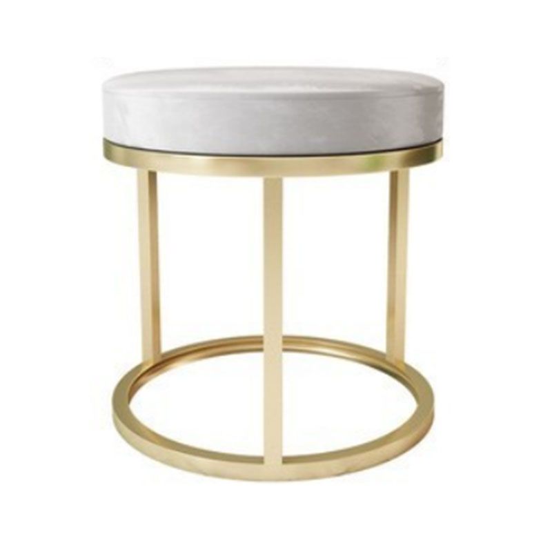 Luxury Ottoman Velvet Tear Resistant Upholstered Solid Color Round Ottoman with Metal Legs