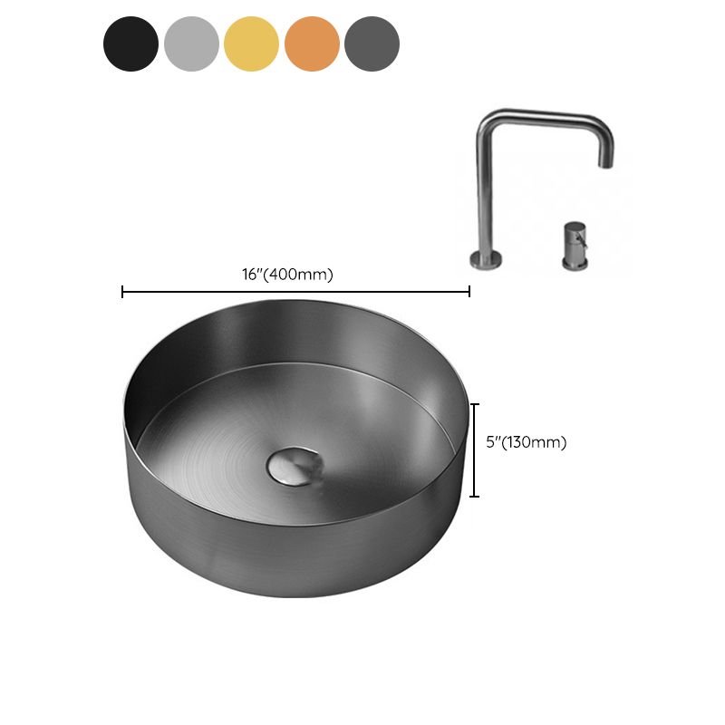 Modern Vessel Sink Round Metal with Faucet and Pop-Up Drain Vessel Lavatory Sink