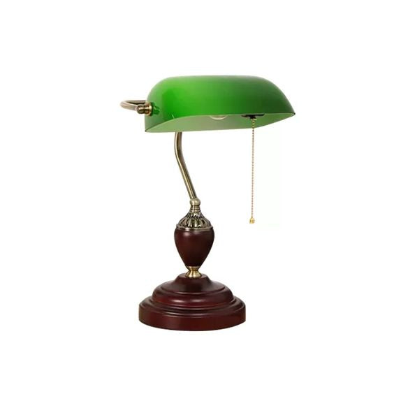 Traditional Style Rollover Shade Banker Lamp 1 Light Green/Red/White Glass Banker Desk Lamp with Pull Chain for Bedroom