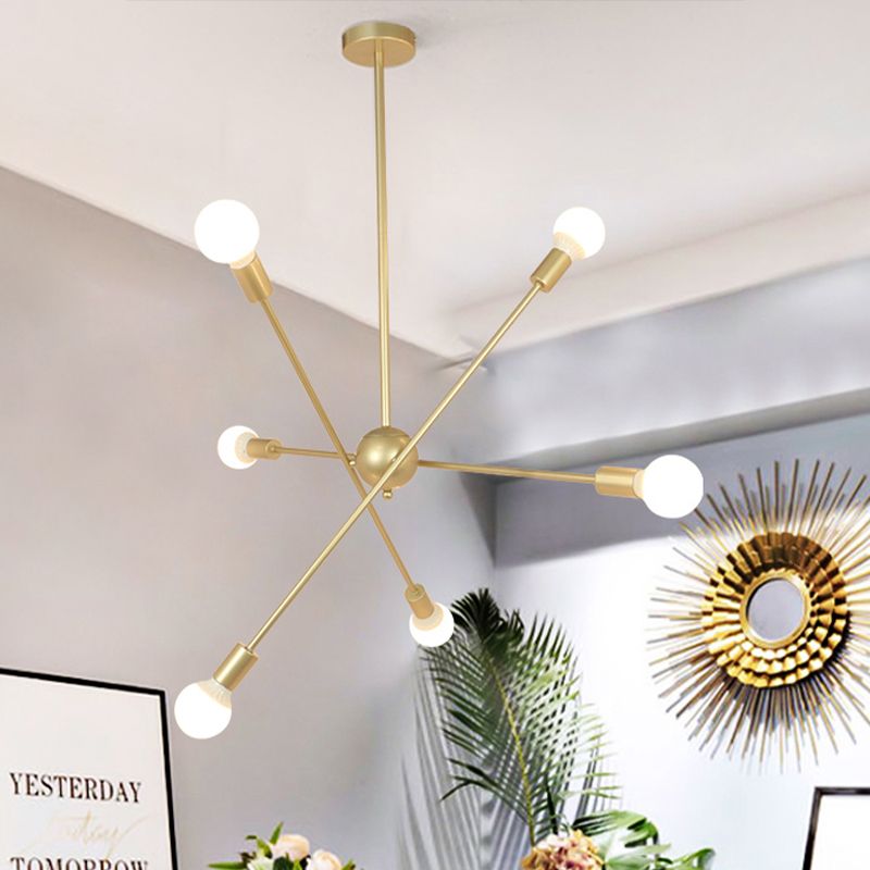 Gouden afwerking 6/8 Lichten Suspensie Lichte industriële stijl Iron Sputnik kroonluchter verlichting met kale lamp voor eetkamer