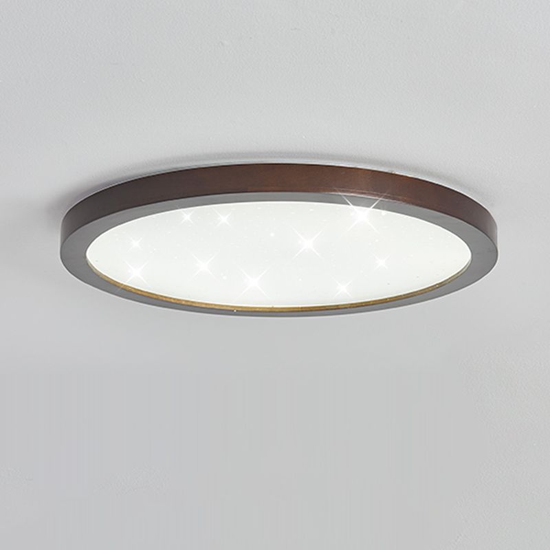 Modern LED Wood Flush Mount Circle Shape Ceiling Light with Acrylic Shade for Living Room