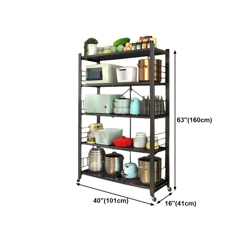 Contemporary Folding Steel Etagere Bookshelf with Caster Wheels