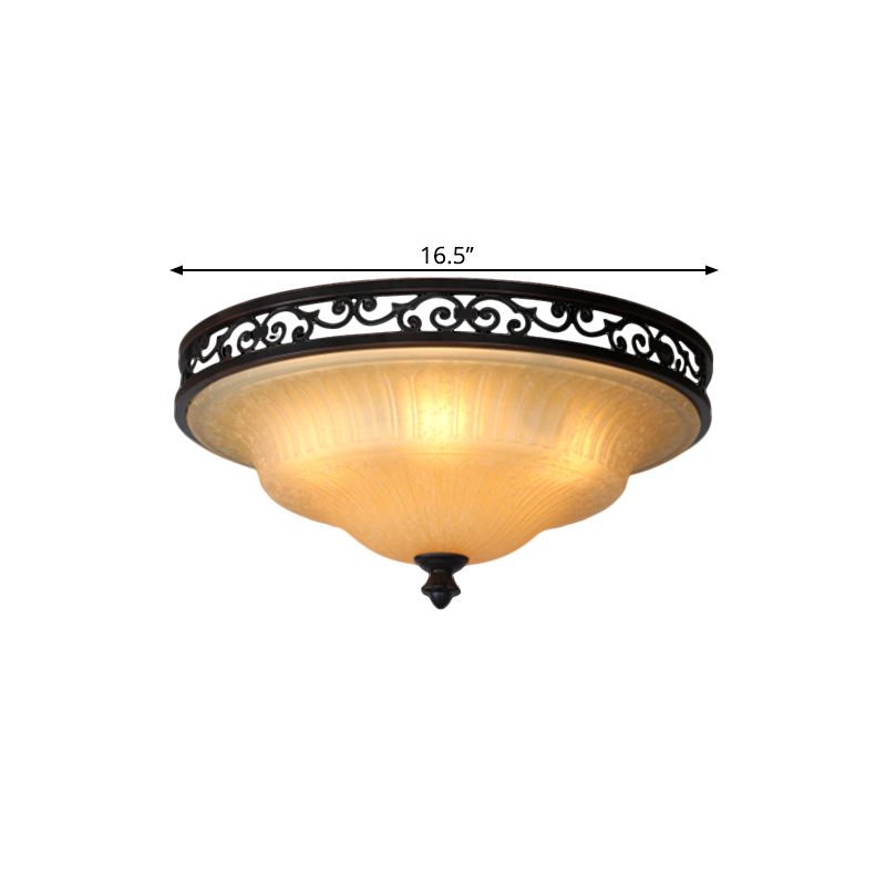 Black Cover Lid Flush Light Traditional Fluted Glass Dining Hall LED Flush Ceiling Lighting, 16.5"/21" Width