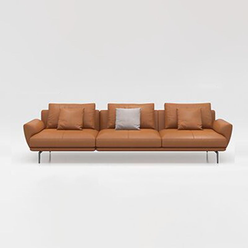 Tan Recessed Arm Sectionals Pillowed Back Cushions Corner Sofa