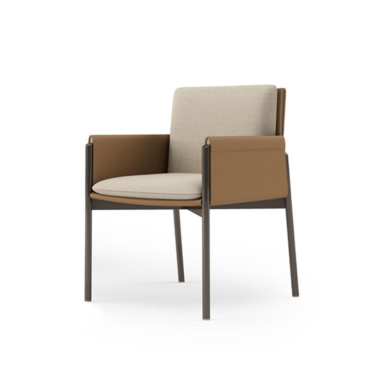 Faux Leather Dining Chair Upholstered Arm Chair with Metal Base