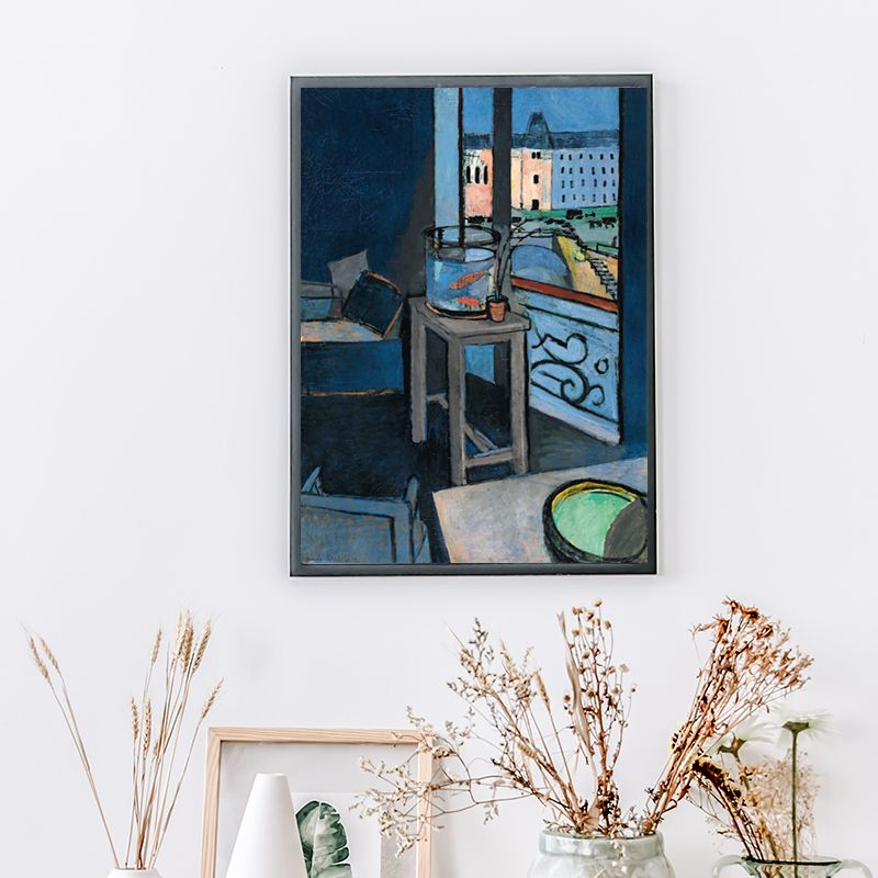 Canvas Blue Painting Fauvism Henri Matisse Interior with A Goldfish Bowl Wall Art Print for Bedroom