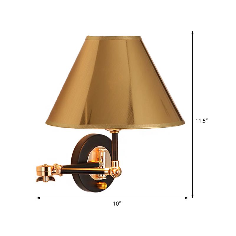 Metal Cone Wall Light Nordic 1 Light 10" W Indoor Wall Mounted Lamp with Swing Arm in Gold Finish