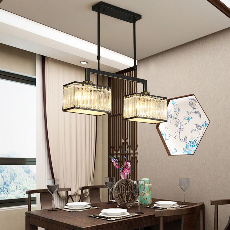Square Shape Crystal Island Pendants Modern Style Multi Lights Island Pendant Lights