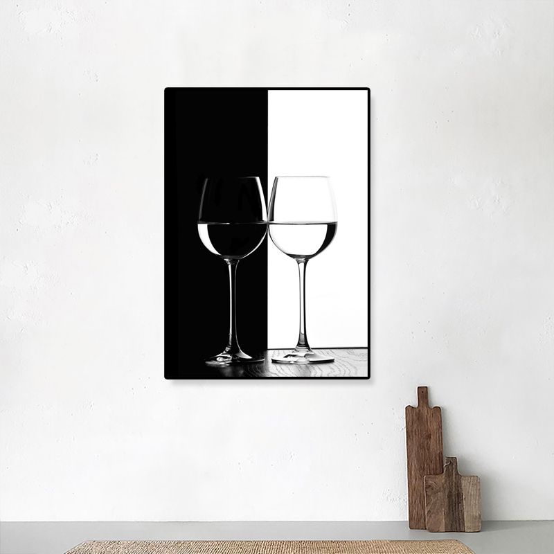 Wine Glasses Wall Art Modern Aesthetics Still Life Canvas Print in Dark Color for Kitchen