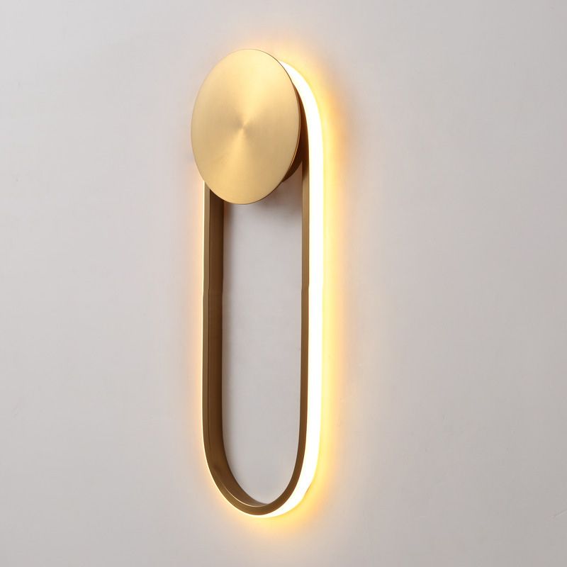 Brass Arc Shape Sconce Light Fixture Postmodern LED Metal Wall Mounted Lamp for Bedroom
