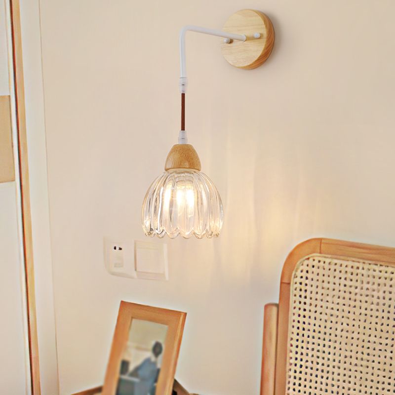Modern Simple Wall Light Wooden Dome Shape Wall Lamp for Living Room