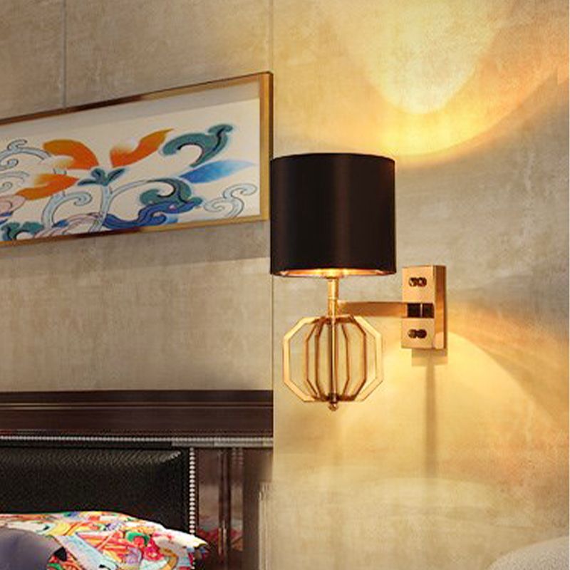 Callindre métallique Applexion de la luminaire mural de chambre à coucher vintage 1-Bulb avec une teinte de tissu en bleu