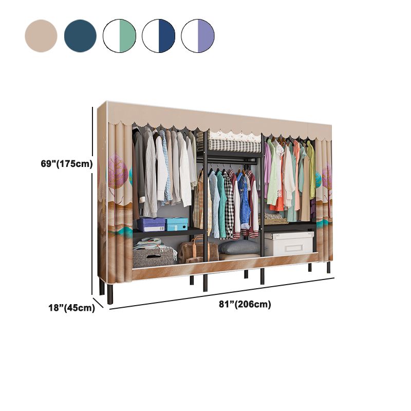 Contemporary Style Wardrobe Cabinet Steel Frame Wardrobe with Clothing Rod