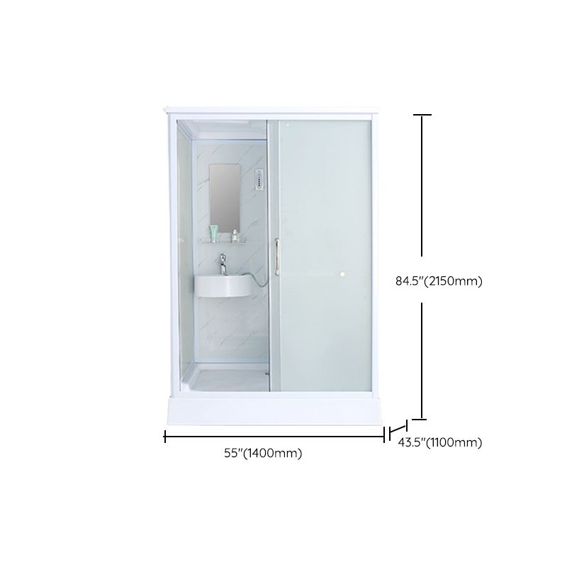 Shower Stall Semi-Frameless Single Sliding Rectangle White Frosted Shower Enclosure