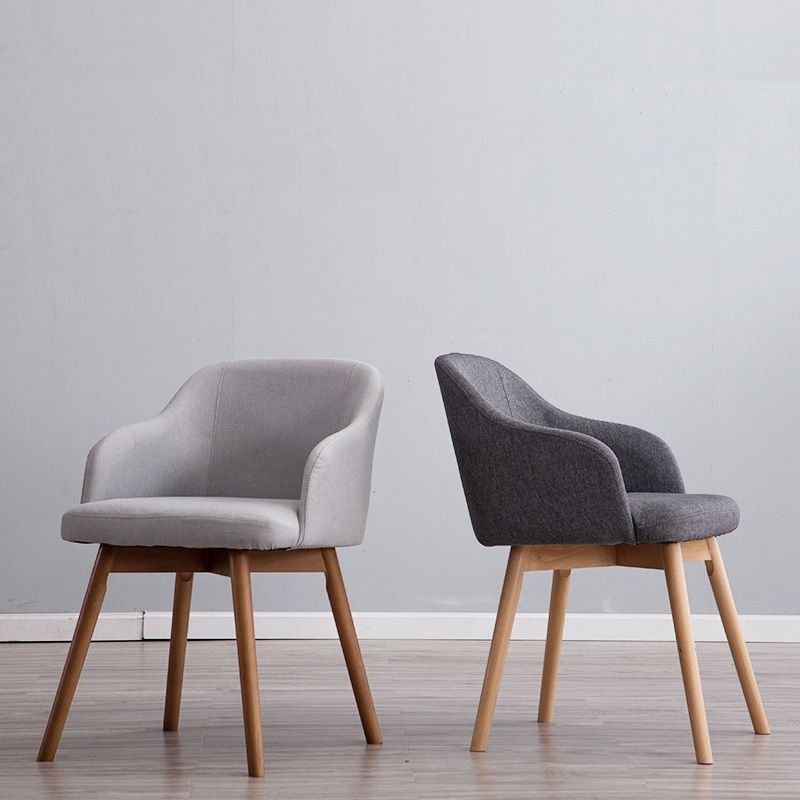 Scandinavian Beech Solid Back Arm Chair Fabric Dining Chair with Natural Legs