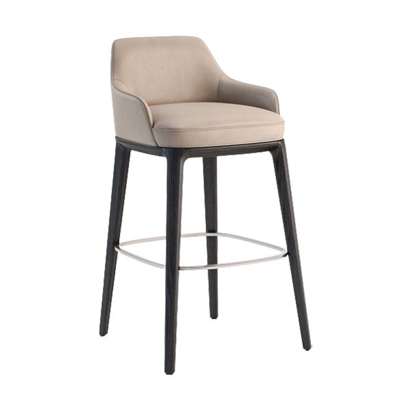 Faux Leather Upholstered Arm Bar Stool with Solid Wood Base for Home