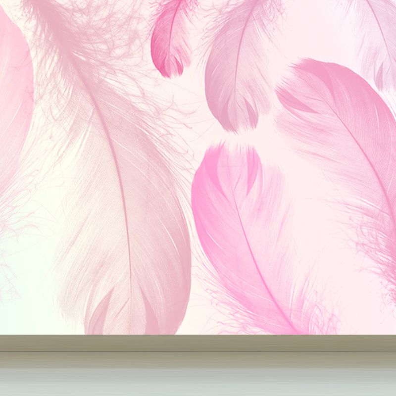 Illustration Feathers Mural Decal for Girls Bedroom, Light Color, Custom Printed