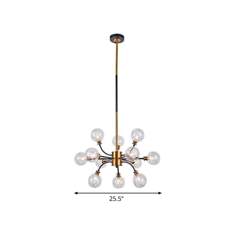 Bubble Suspended Lighting Post Modern Clear Glass 12/16-Light Black and Gold Ceiling Chandelier with Curvy Arm