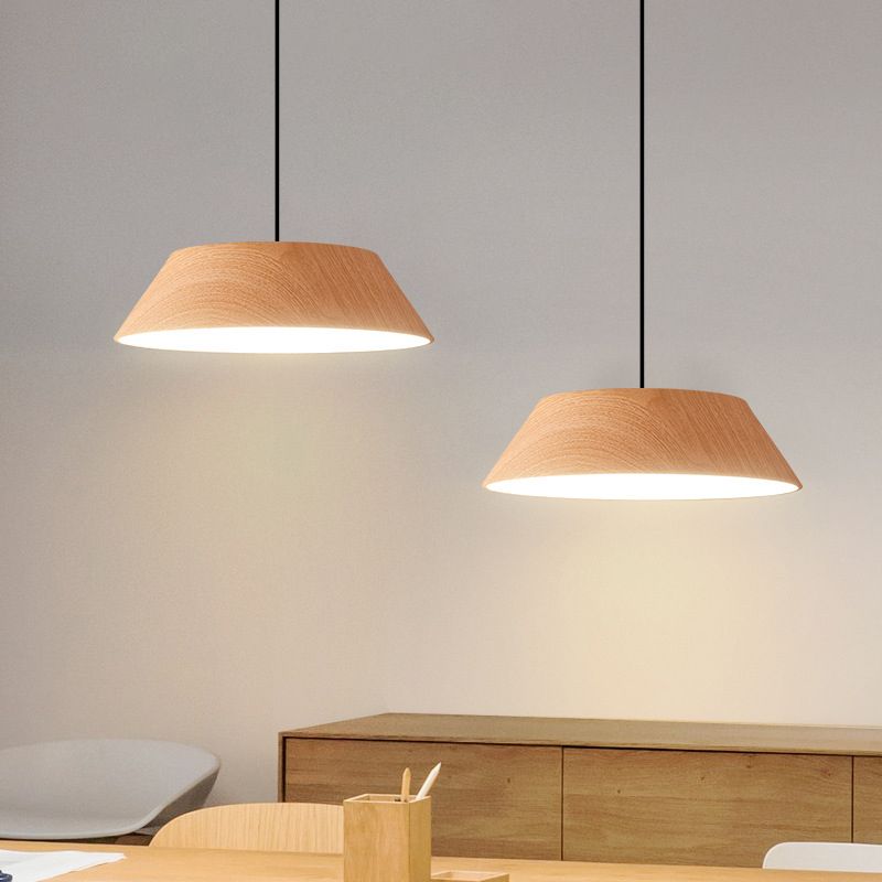 Wood Grain Tapered Hanging Lamp Nordic Metal LED Pendant Light with Acrylic Diffuser
