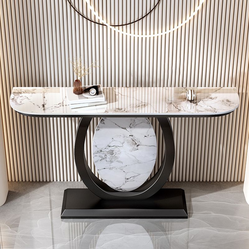 Glam Stone Accent Table Half Moon Console Sofa Table for Hall