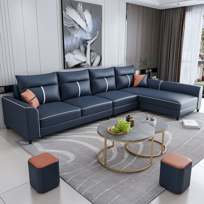 Square Arm Blue Removable Cushions Contemporary Stain-Resistant Sofa