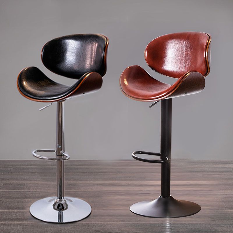 Contemporary Metal Barstool Low Back Faux Leather Footrest Furniture